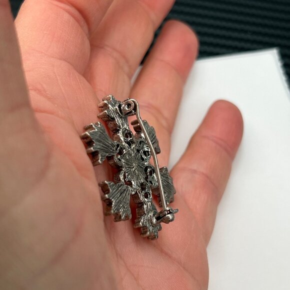 Vintage Snowflake Brooch Pin Art With Aurora Borealis Rhinestones MCM Estate - Picture 4 of 7